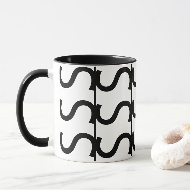 Caneca Padrão de distribuição de ondas preto e branco (Com Donut)