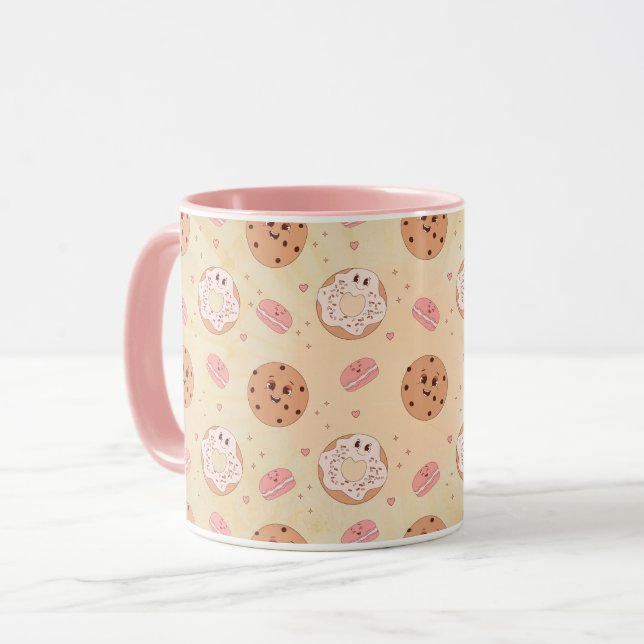 Caneca Padrão de Donuts & Cookies Retrô (Frente Esquerda)