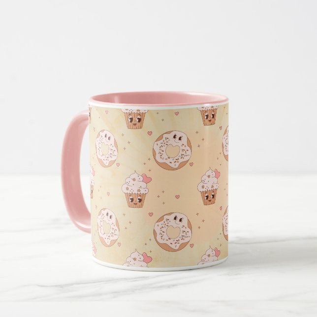 Caneca Padrão de Donuts & Cupcakes Retrô (Frente Esquerda)