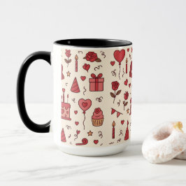 Caneca Padrão de Doodle de Celebração Romântica