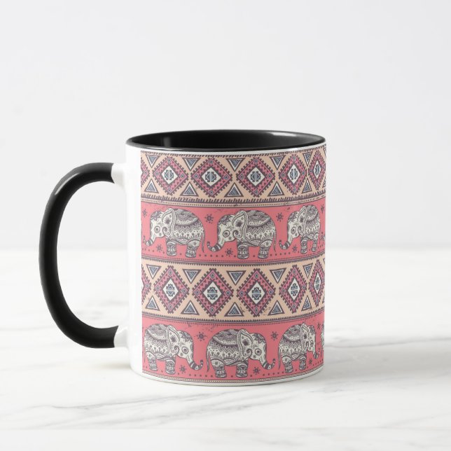 Caneca Padrão de Elefante Étnico Rosa (Esquerda)
