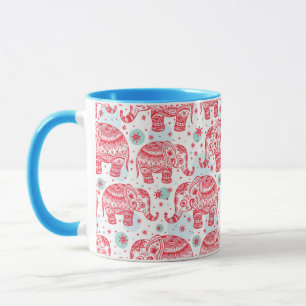 Caneca Padrão de Elefante Étnico Vermelho