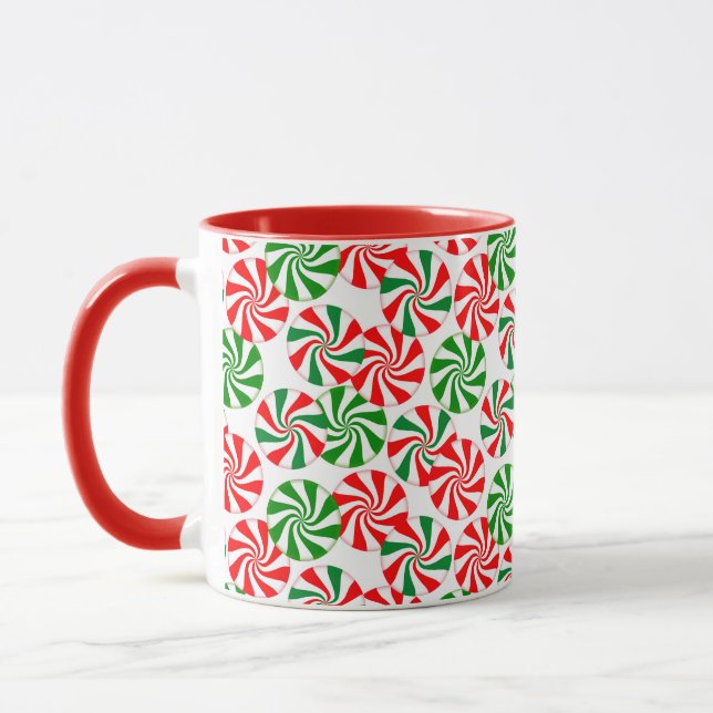 Caneca Padrão de espiral vermelho branco e verde de menta (Esquerda)