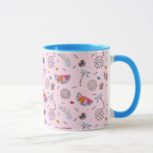Caneca Padrão de Estilo de Memphis Rosa Tropical