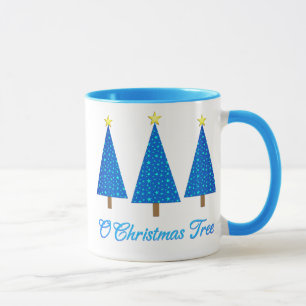 Caneca Padrão de Estrela Azul Árvores de Natal Modernas