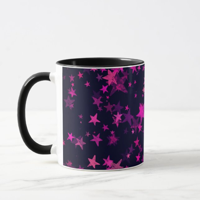 Caneca Padrão de estrela cósmica, rosa e preto (Esquerda)
