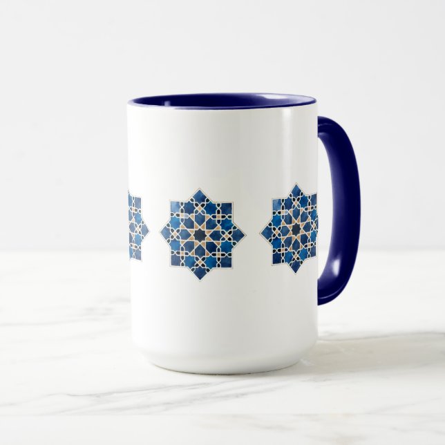Caneca Padrão de Estrela Geométrica Islâmica Marroquina e (Frente Esquerda)