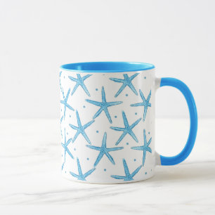 Caneca Padrão de estrelas do mar azul de aquarela