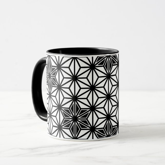 Caneca Padrão de estrelas japonês - branco e preto (Frente Esquerda)