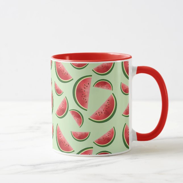 Caneca Padrão de Fatias de Fruta de Melancia em Verde (Direita)