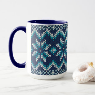 Caneca Padrão de Faux Knit de Suéter de Neve Azul e Bra