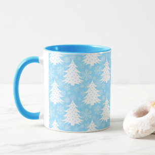 Caneca Padrão de Floco de Neve da Árvore de Natal Azul