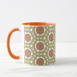 Caneca Padrão de Flor Amarela e Laranja Retro