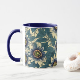 Caneca Padrão de Flor Azul Paixão