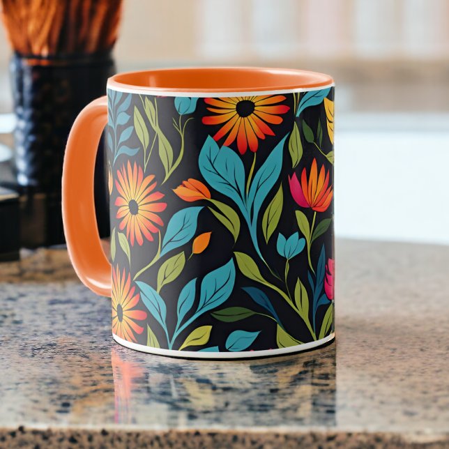 Caneca Padrão de Flor Colorido (Colorful Flower Pattern Mug from RIcaso. a stunning coffee mug to brighten your morning )