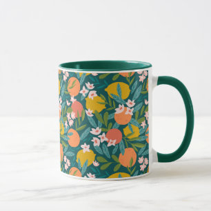 Caneca Padrão de Flor de Laranja e Limão Vintage