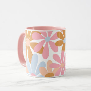 Caneca Padrão de Flor de Margarida Groovy Pastel Retro
