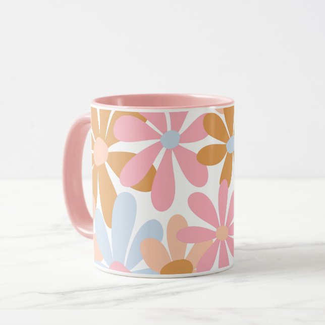 Caneca Padrão de Flor de Margarida Groovy Pastel Retro (Frente Esquerda)