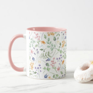 Caneca Padrão de Flor de Primavera de Aquarela