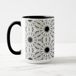 Caneca Padrão de Flor Delicado Preto e Branco