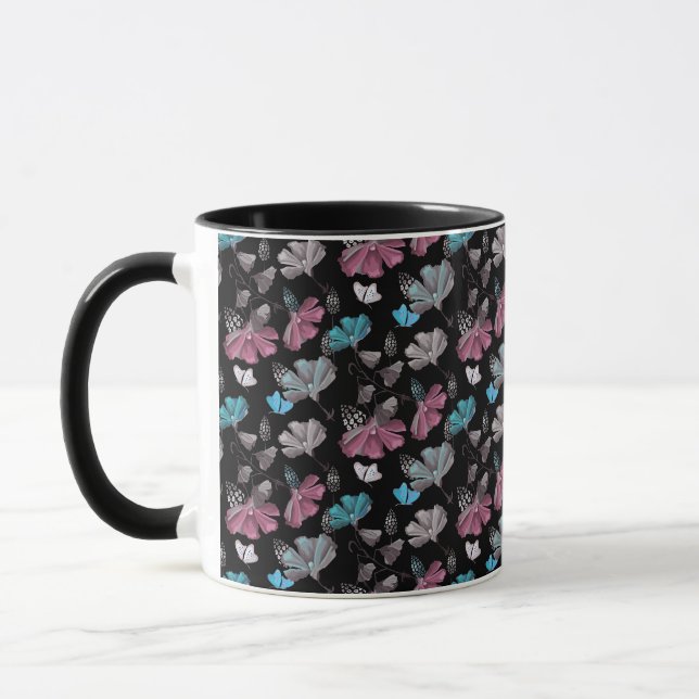 Caneca Padrão de Flor e Borboletas (Esquerda)
