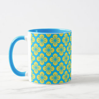 Caneca Padrão de Flor em Amarelo e Turquesa