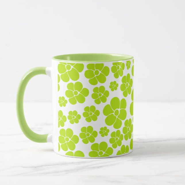 Caneca Padrão de Flor em Verde Lima e Branco  (Esquerda)