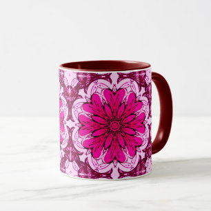 Caneca Padrão de Flor Geométrico na Borgonha e na Magenta