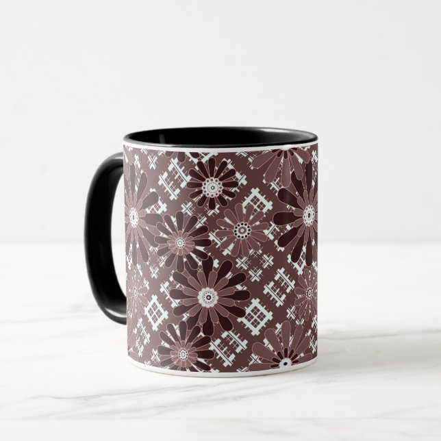 Caneca Padrão de flor marrom (Frente Esquerda)