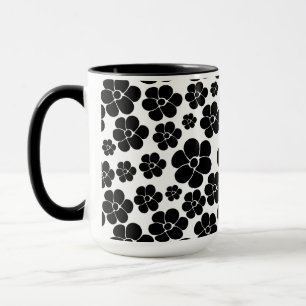 Caneca Padrão de Flor - Preto e Branco
