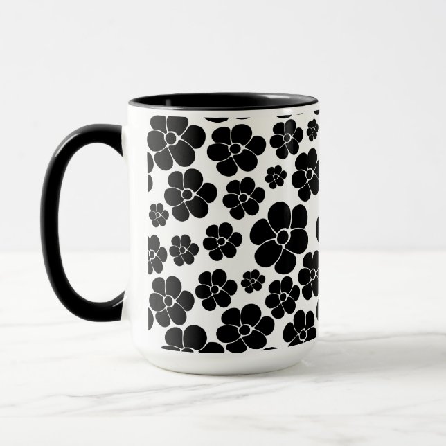Caneca Padrão de Flor - Preto e Branco (Esquerda)