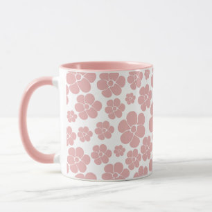 Caneca Padrão de Flor - Rosa e Branco