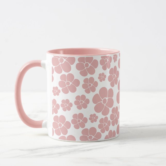 Caneca Padrão de Flor - Rosa e Branco  (Esquerda)