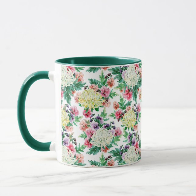 Caneca Padrão de flores coloridas de Verão (Esquerda)
