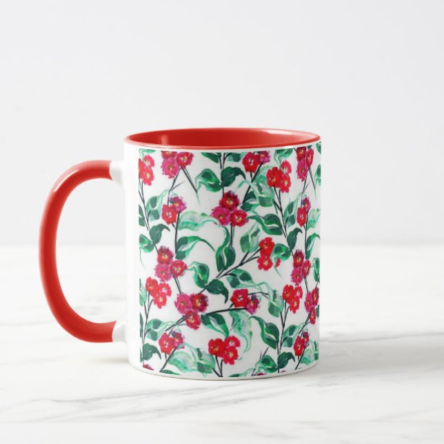 Caneca Padrão de Flores Cor Vermelha Floral-56698 (Esquerda)