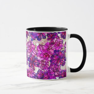 Caneca Padrão De Flores De Abstrato Rosa E Roxo