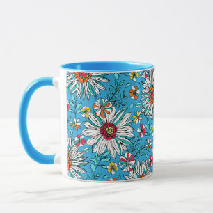 Caneca Padrão de Flores de Margarida Vermelha Amarelo-Ama