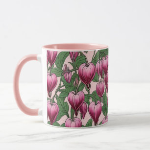 Caneca Padrão de flores do coração, cor-de-rosa