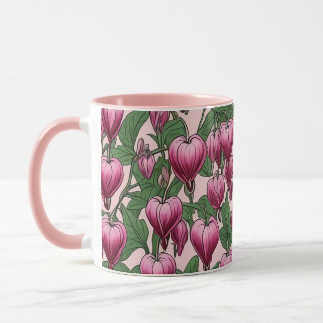 Caneca Padrão de flores do coração, cor-de-rosa (Esquerda)