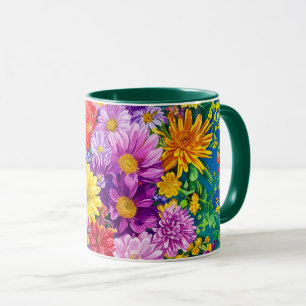 Caneca Padrão de Flores do Jardim Verde Azul-Cor-de-Rosa