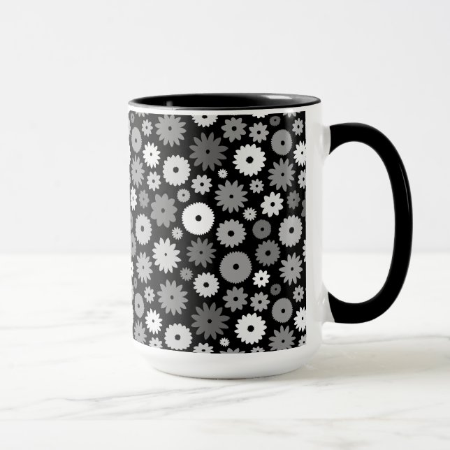 Caneca Padrão de Flores Monocromáticas (Direita)