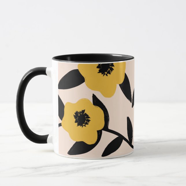 Caneca Padrão de Folhas Amarelas Modernas Folhas Negras (Esquerda)