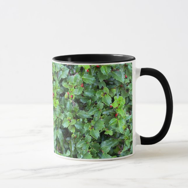 Caneca Padrão de Folhas de Azevinho Natalino Decoração de (Direita)