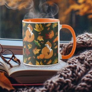 Caneca Padrão de folhas de outono da raposa vermelha bolo