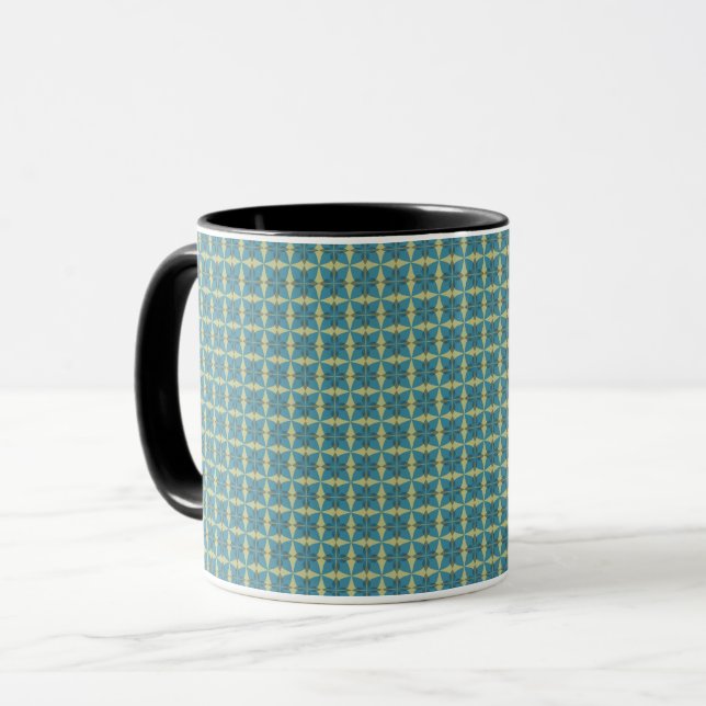 Caneca Padrão de folhas simples em azul (Frente Esquerda)
