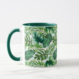 Caneca Padrão de Folhas Tropicais Modernas de Aquarela