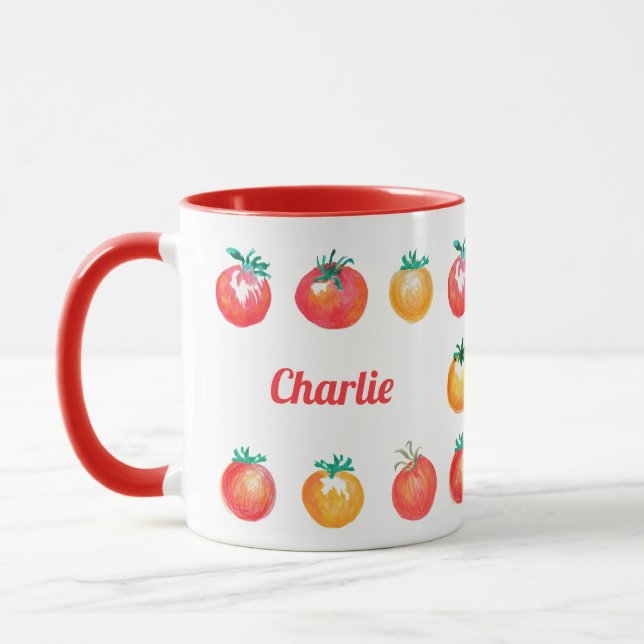 Caneca Padrão De Foodie De Verão Desenhado À Mão Do Tomat (Esquerda)