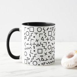 Caneca Padrão de Formas Retroativas Pretas e Brancas do a