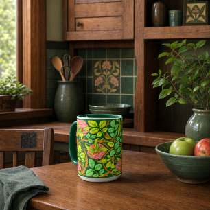 Caneca Padrão de Friso de Rosas em Estilo Arts & Crafts