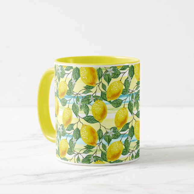 Caneca Padrão de Fruta de limão tropical de Verão de chic (Frente Esquerda)